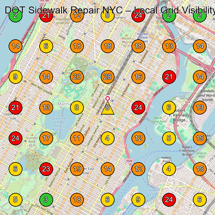 DOT Sidewalk Repair NYC Concrete Contractor GeoGrid ranking map for New York NY